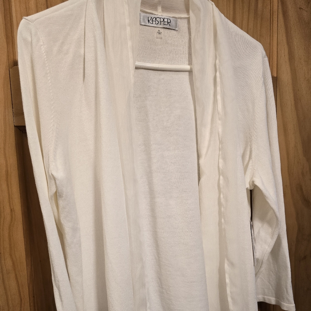 Kasper Ivory Open-Front Cardigan